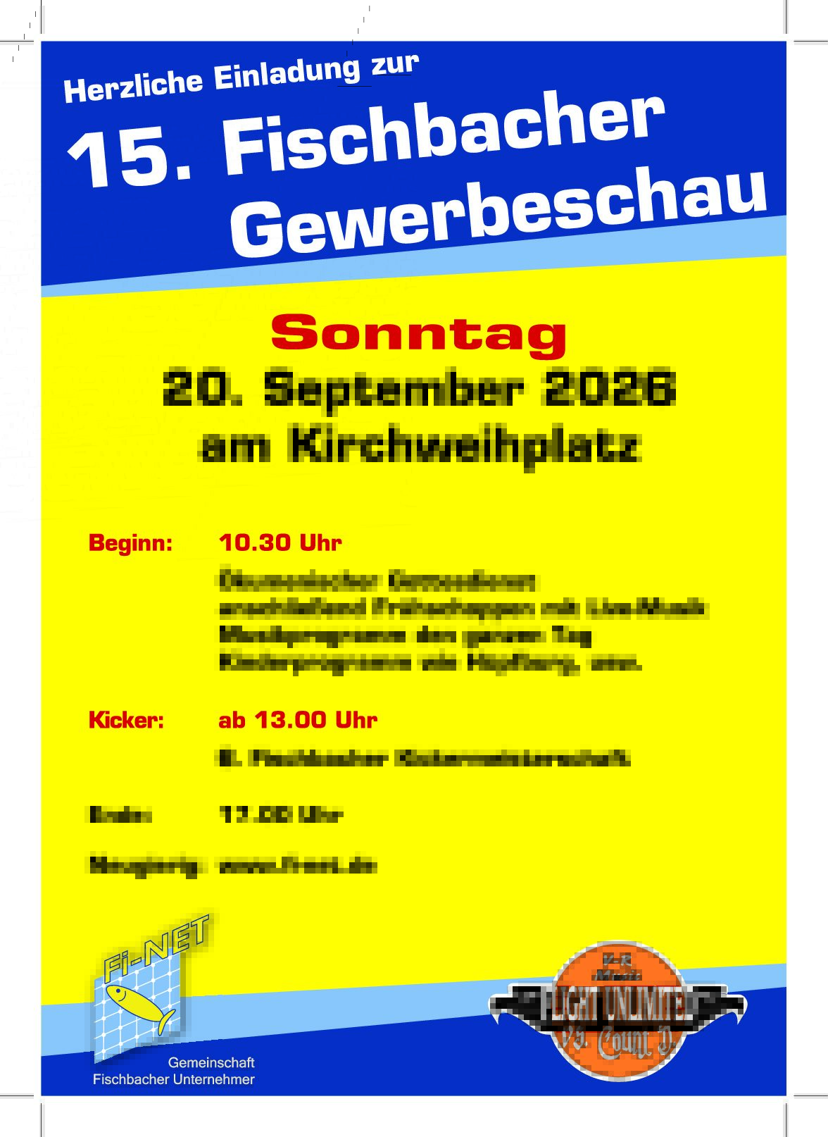 Was kommt nach der Fischbacher Kärwa?Fischbach live erleben am 20.09.2026 bei der      Fi-NET Gewerbeschau 2026