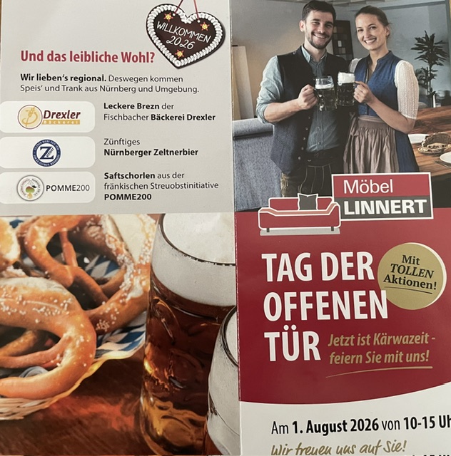 Tradition zur Fischbacher Kärwa  oder 1.August                            Tag der offenen Tür bei Möbel Linnert